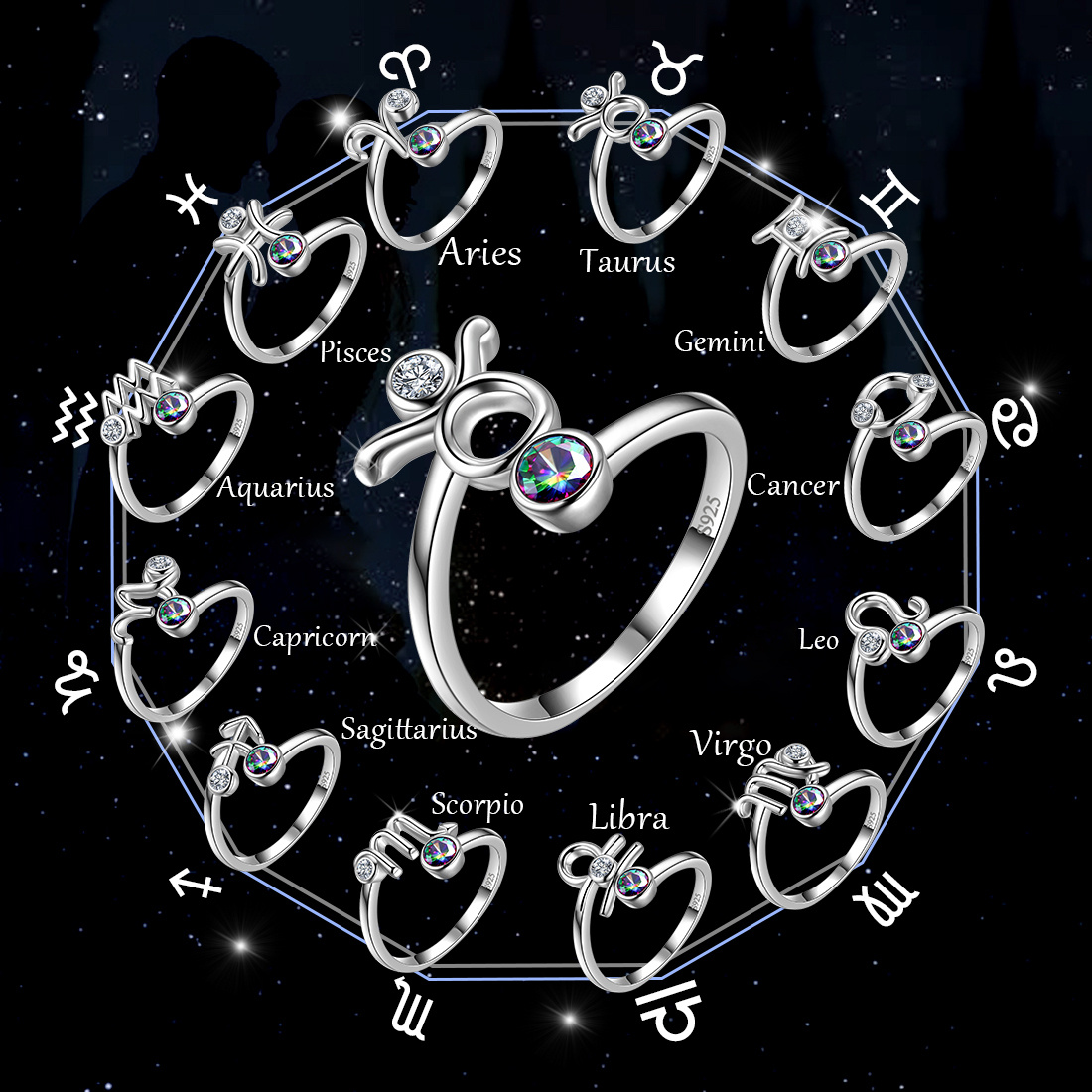 925 Sterling Silver Zodiac Constellation Ring Temu Australia