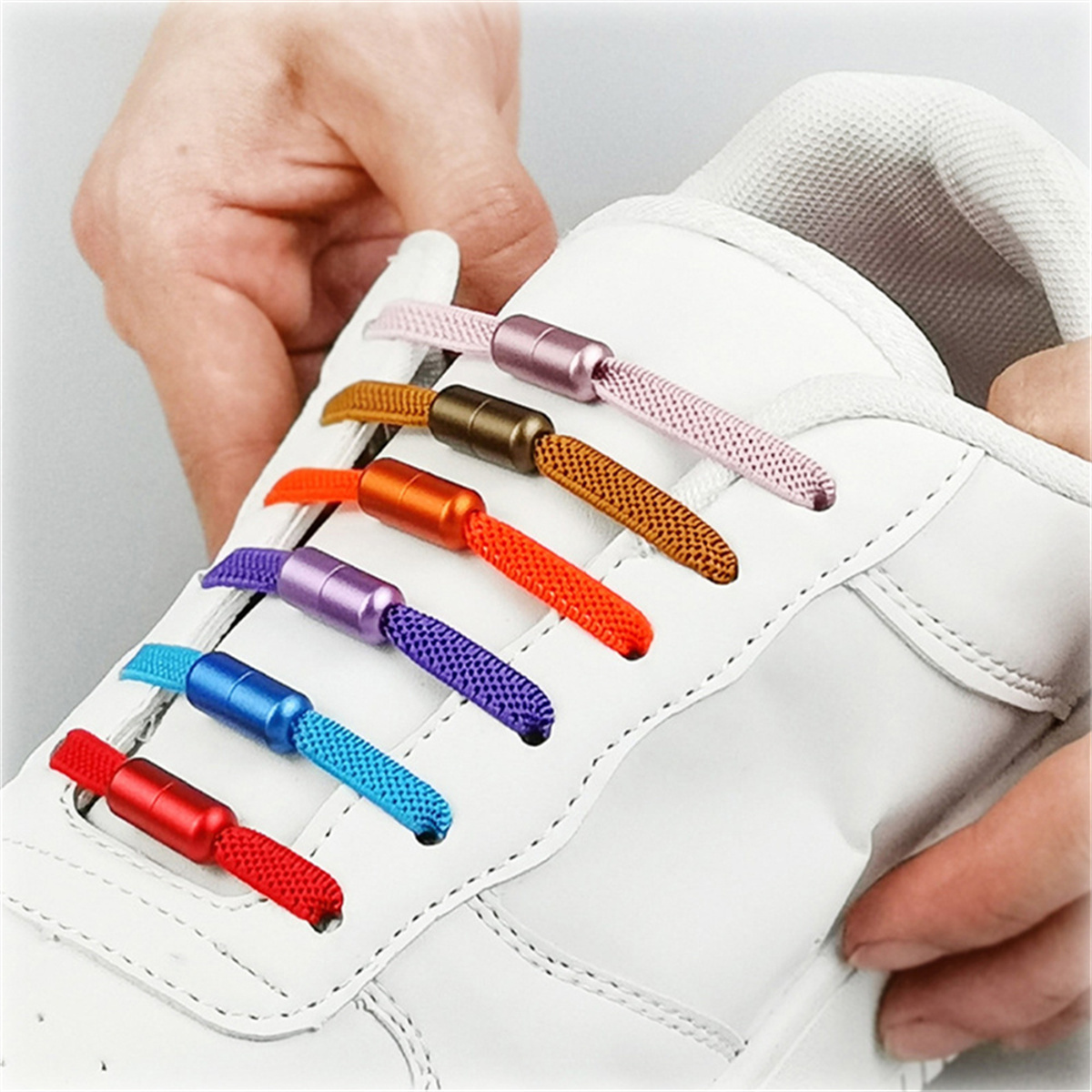 NO TIE 3mm Round ELASTIC SHOELACES Adjustable + End CAP + Tool ~Sport  Sneakers~