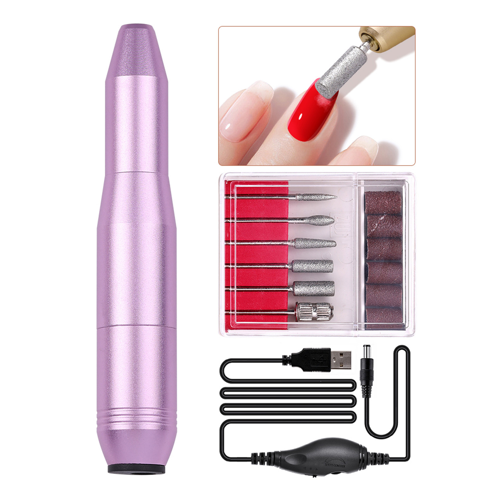 Professional Electric Nail Drill Machine, Portable Rechargeable 35000RPM  Nail Drill for Acrylic Gel Nails, Manicure Pedicure Polishing Shape Tools  for Home and Salon Use