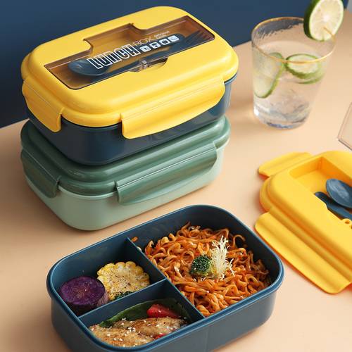1pc Leakproof Bento Lunch Box, Sealed Plastic Lunch Box, Portable Meal Box, Food Container For Students With 3 Compartment, Microwave And Dishwasher Safe