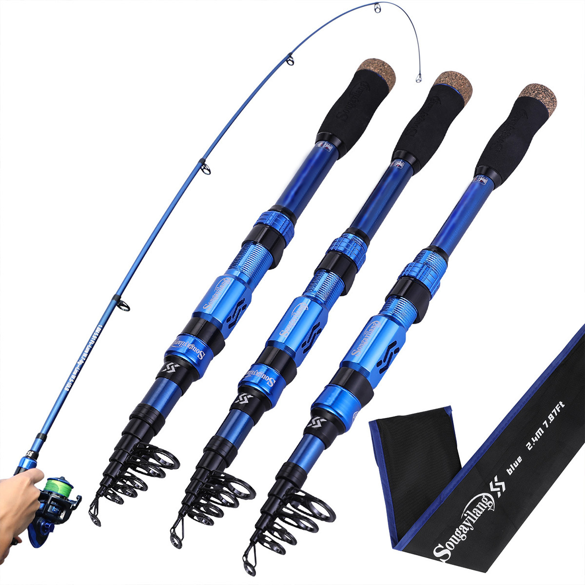 Sougayilang Blue Telescopic Fishing Rod: Portable EVA Handle for Maximum  Comfort!