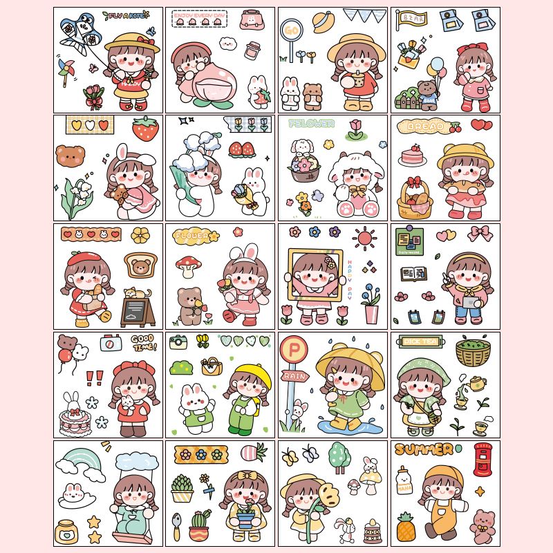 20sheets Cute Kawaii Cartoon Sticker Cartoon Cartoon Little Girl Sticker  Kit Cute Children Sticker Small Size Clipboard Stickers | Free Shipping For  New Users | Temu