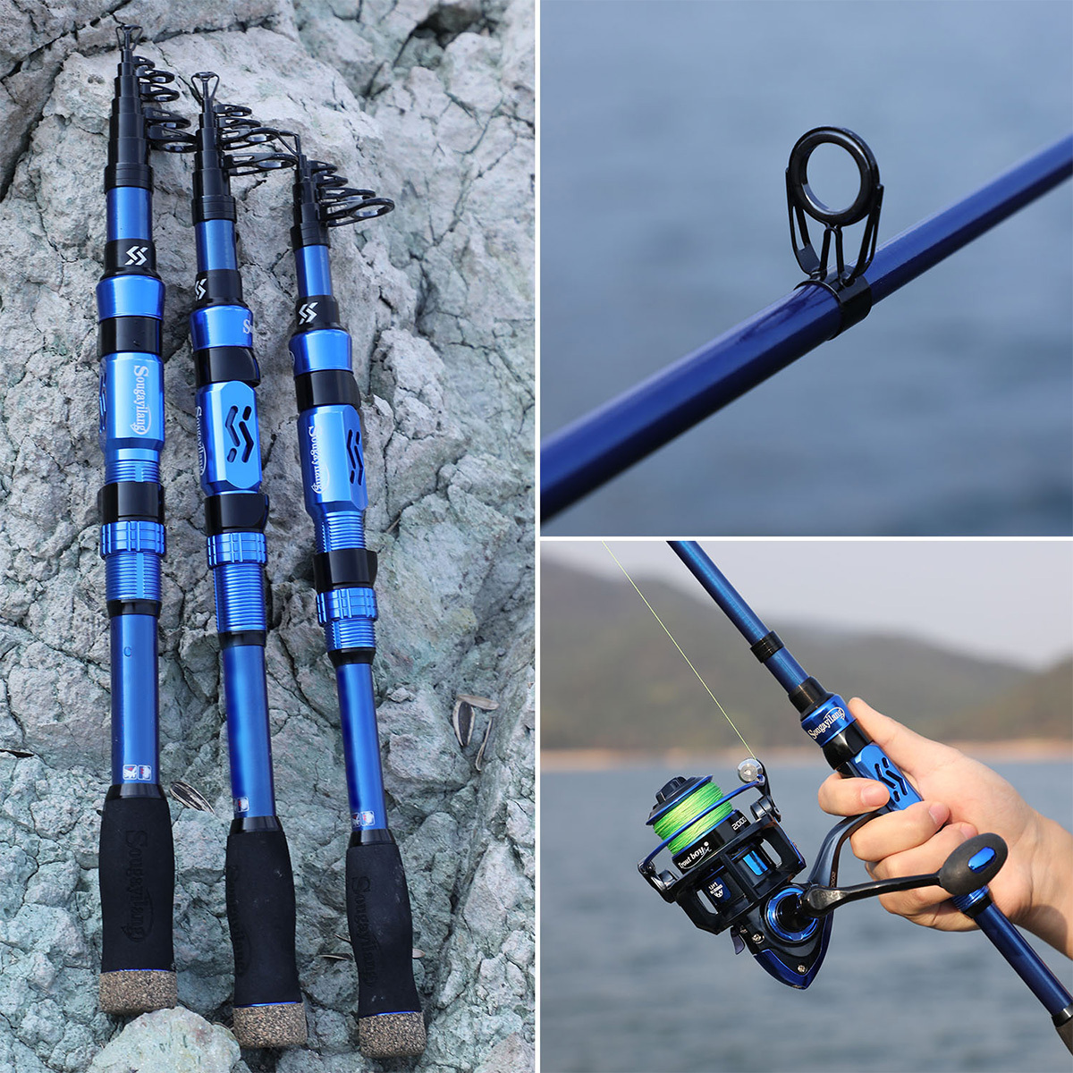 Sougayilang Blue Telescopic Fishing Rod: Portable Eva Handle - Temu
