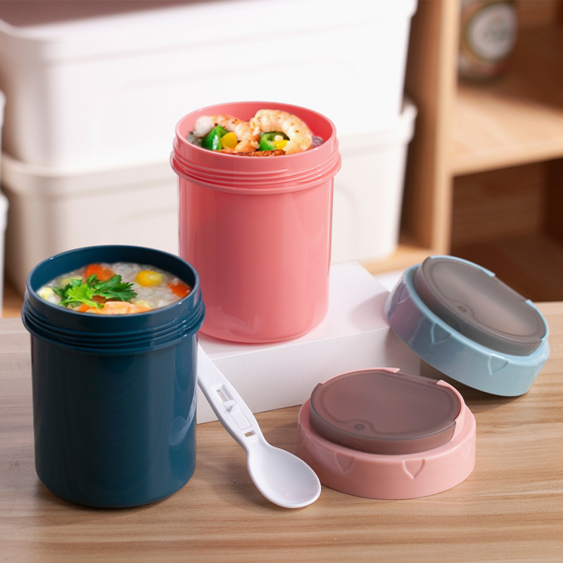 1pc 350ml Mini Glass Lunch Box With Spoon, Portable Leakproof Breakfast Cup  Fruit Food Container For Kids And Students