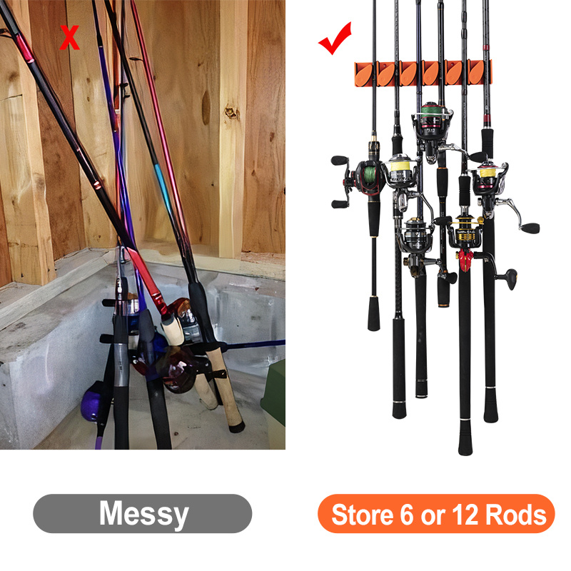 Goture 2Set 12 Holes Fishing Rod Holders Vertical Wall Rod Rack 90°  Rotatable Adjustable Buckle Easy Installation Rod Racks