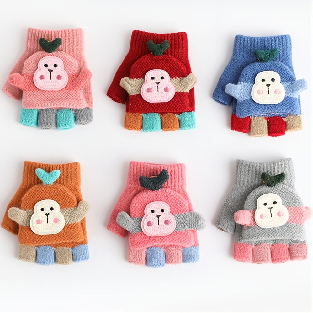 2022 Autumn Winter New Children's Flip Gloves Outdoor Warm Cartoon Pattern