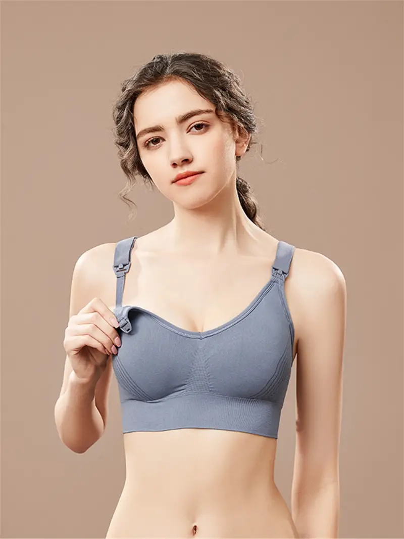 Maternity Solid Color Ribbed Front Button Nursing Bra - Temu Italy