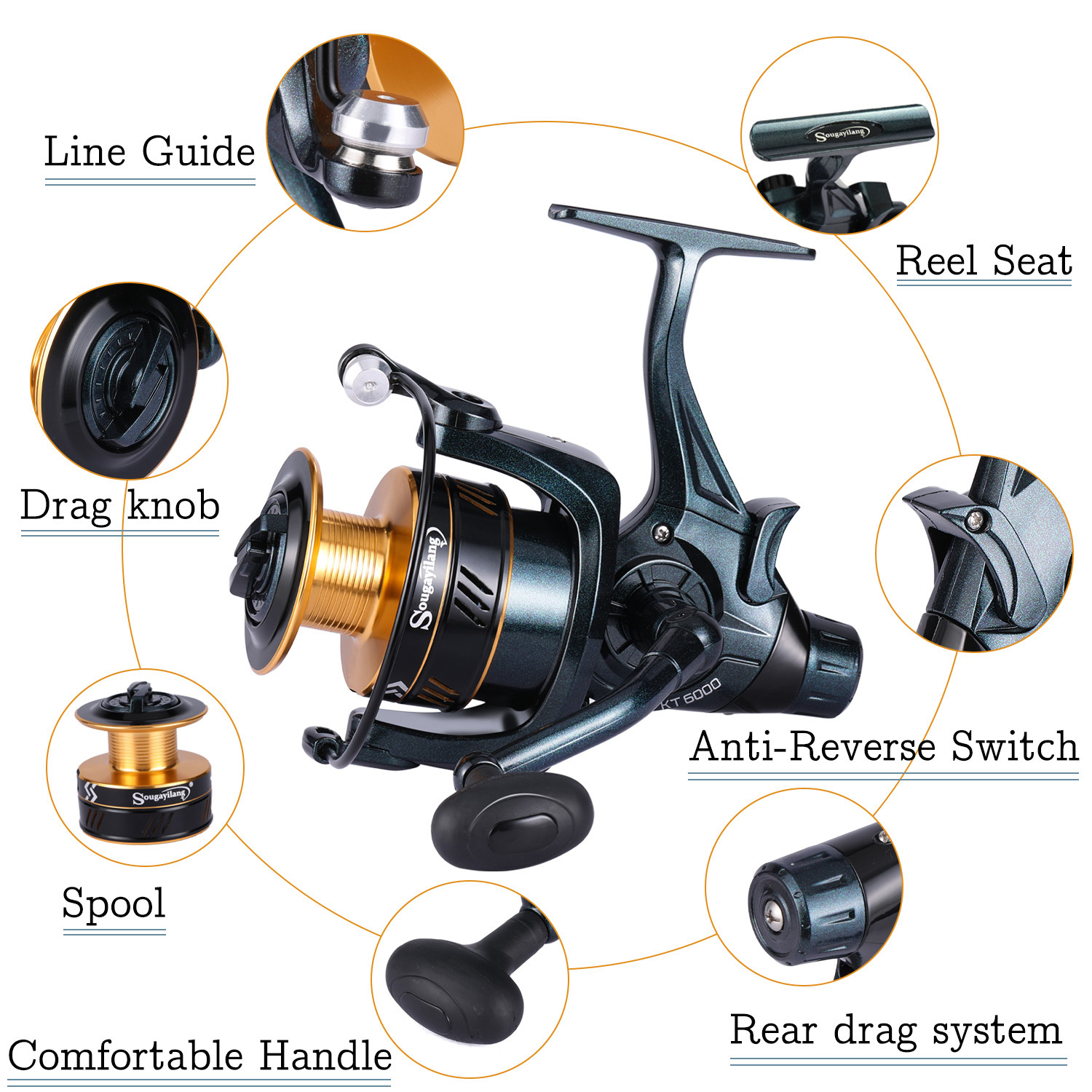 Cheap SOUGAYILANG Fishing Reels 5.0:1 Gear Ratio 13+1BB Spinning Fishing  Wheel Fishing Tackle for Carp Fishing