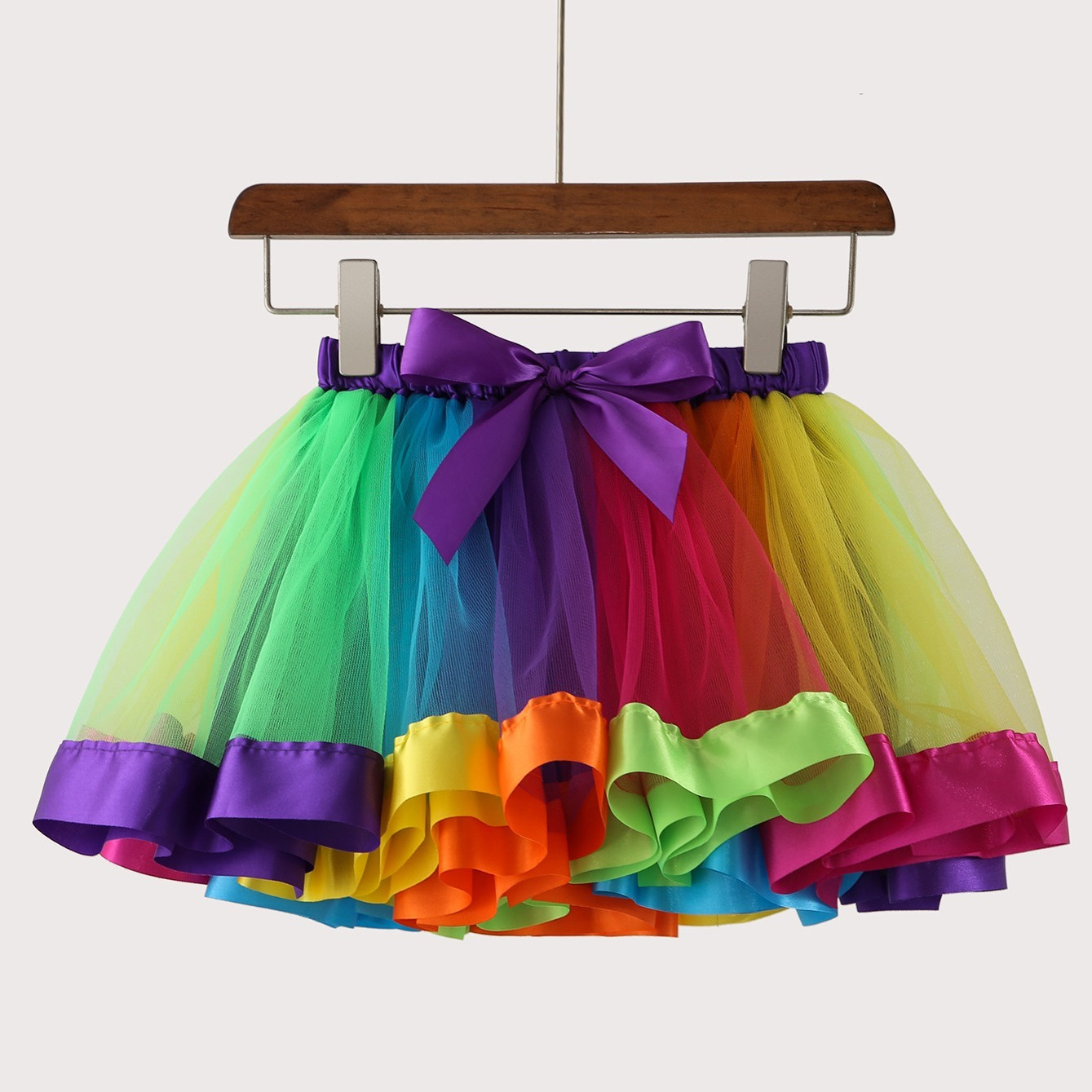 

Girls Bow Rainbow Color Block Tulle Tutu Skirt For Birthday Party Ballet Dance Performance Princess Costume Kids Clothes