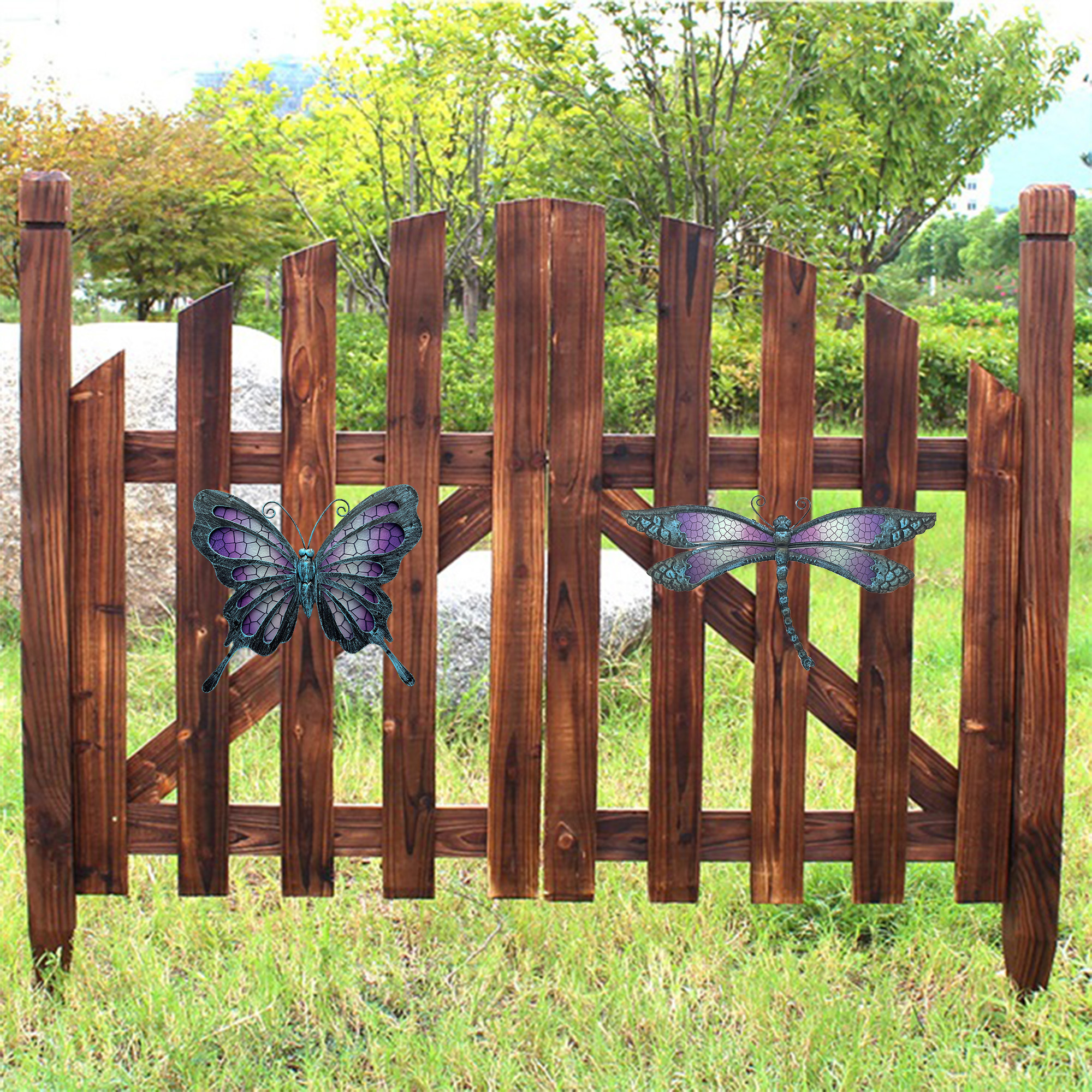 Mosaic Butterfly Metal Wall Decor Outdoor Glass Wall Art, Wall Art