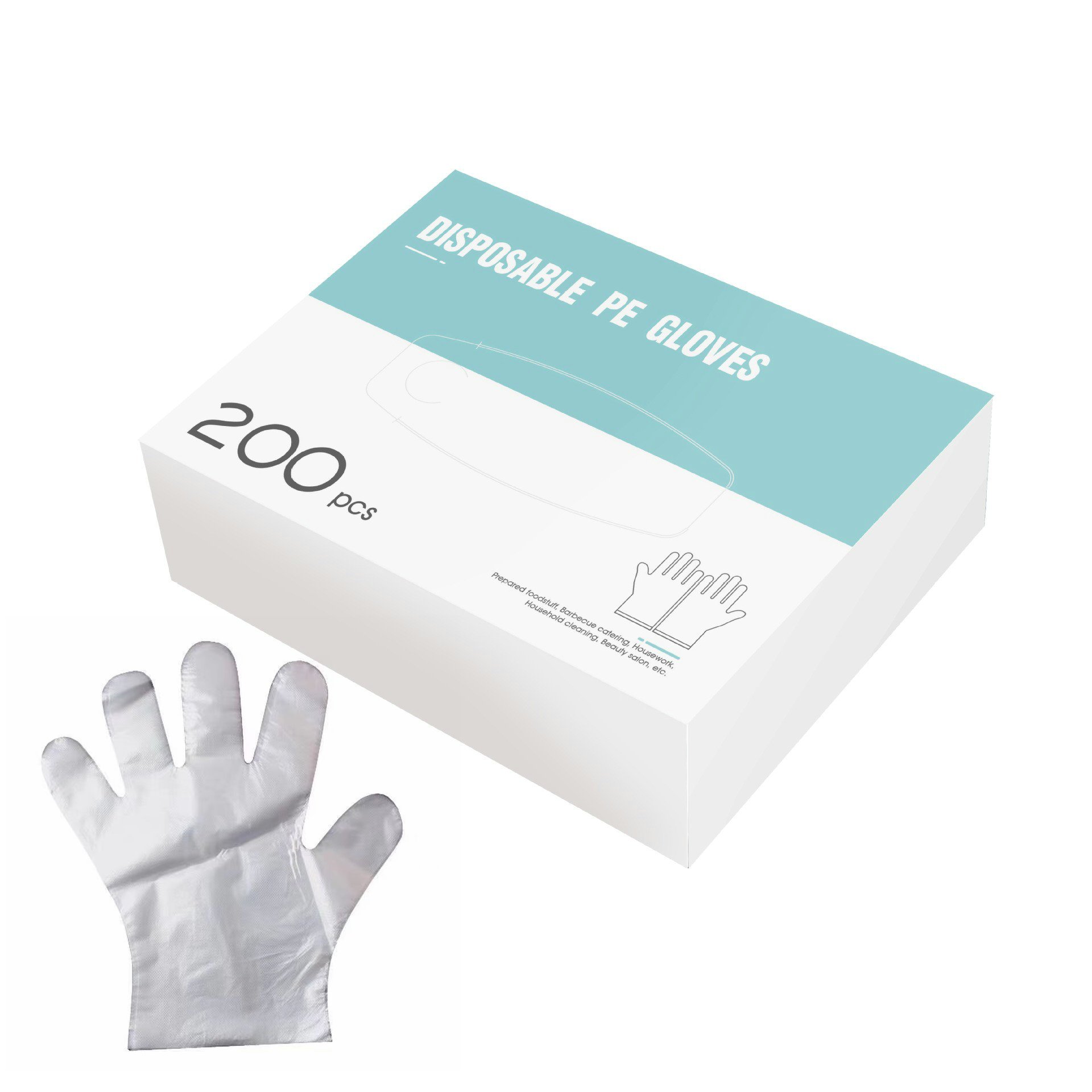 200pcs/box 0.8g Disposable Food Grade PE Gloves - Perfect for Food Handling & Household Cleaning!