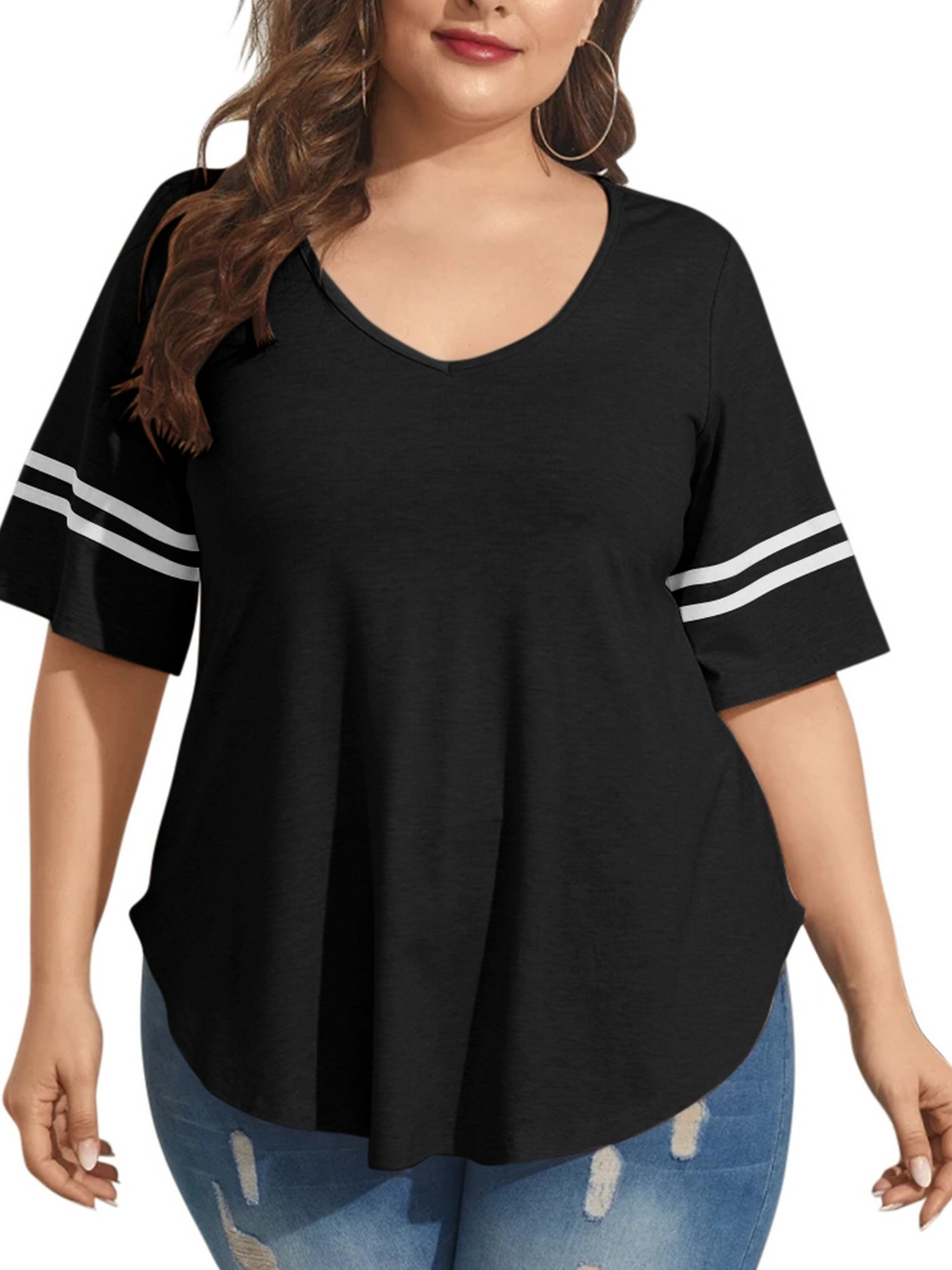 Plus Size Elegant Blouse Women's Plus Plain Long Sleeve V - Temu