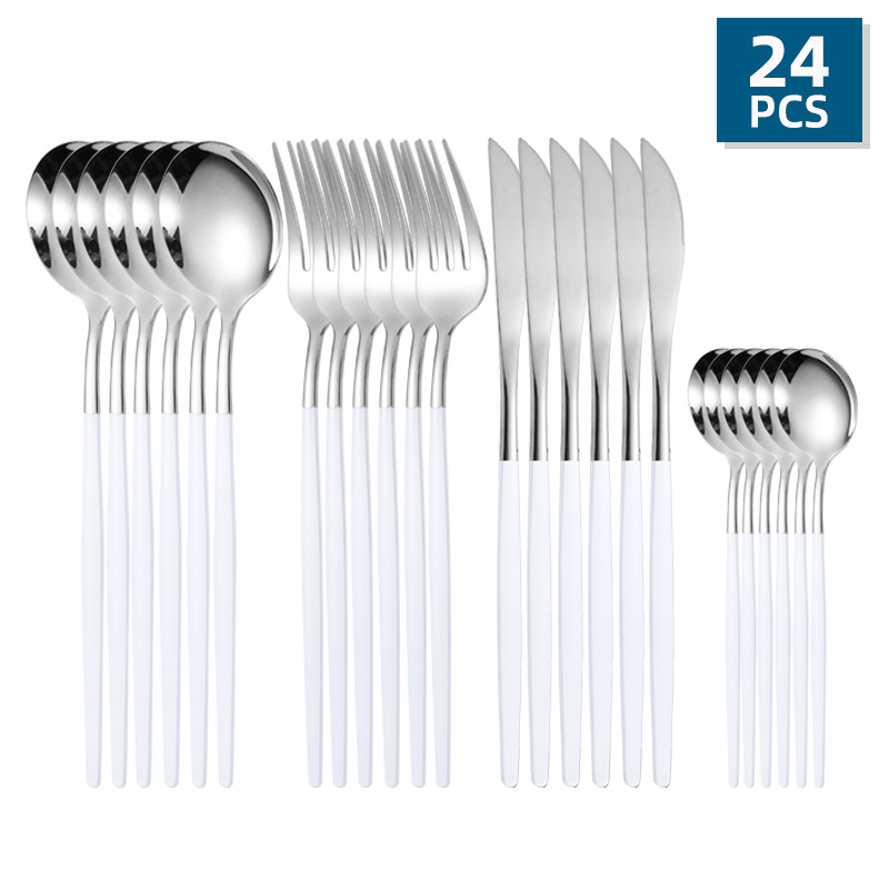 Luxury stainless steel cutlery set 24 pcs/set box family dinner tableware  pl-432