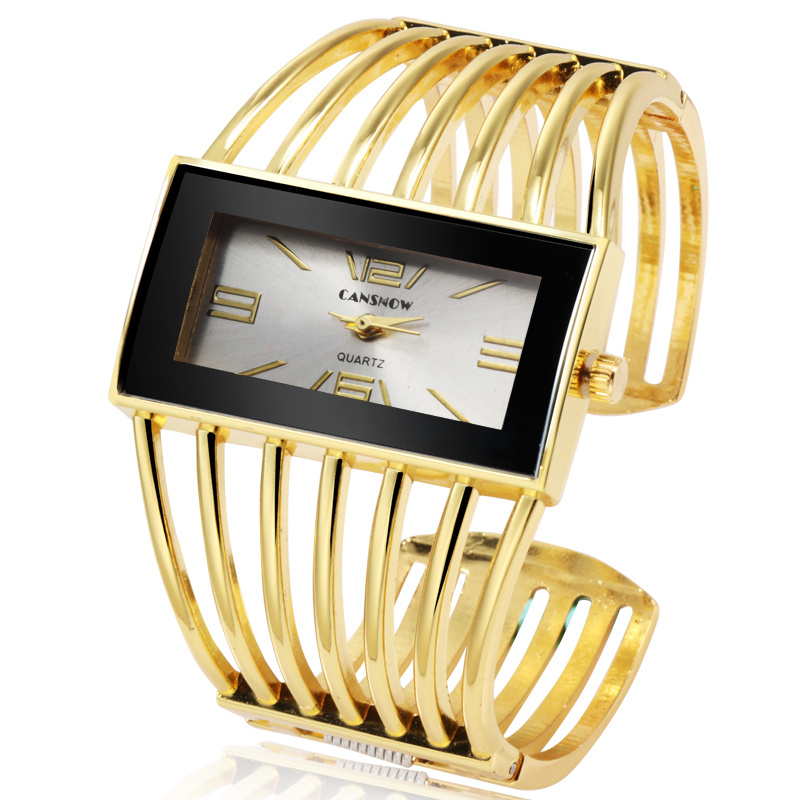 Women Luxury Cuff Bracelet Rectangular Dial Hollow Analog Temu