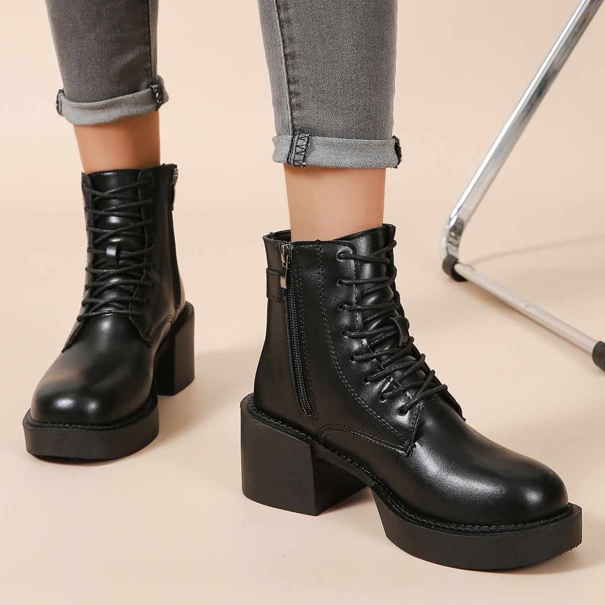Womens Combat Boots Solid - Free Shipping for New Users - Temu