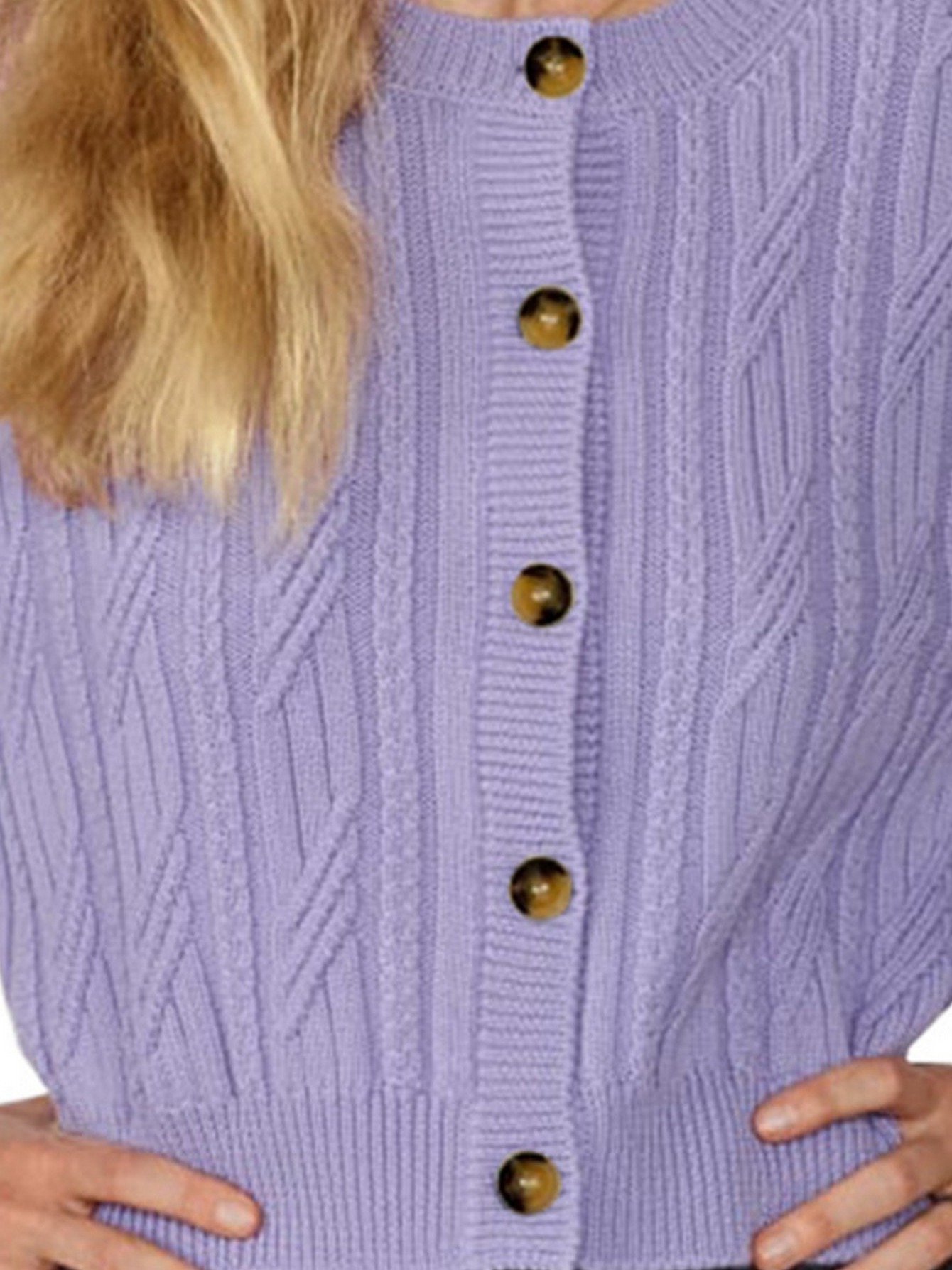 Lilac Cropped Cable Button Down Cardigan