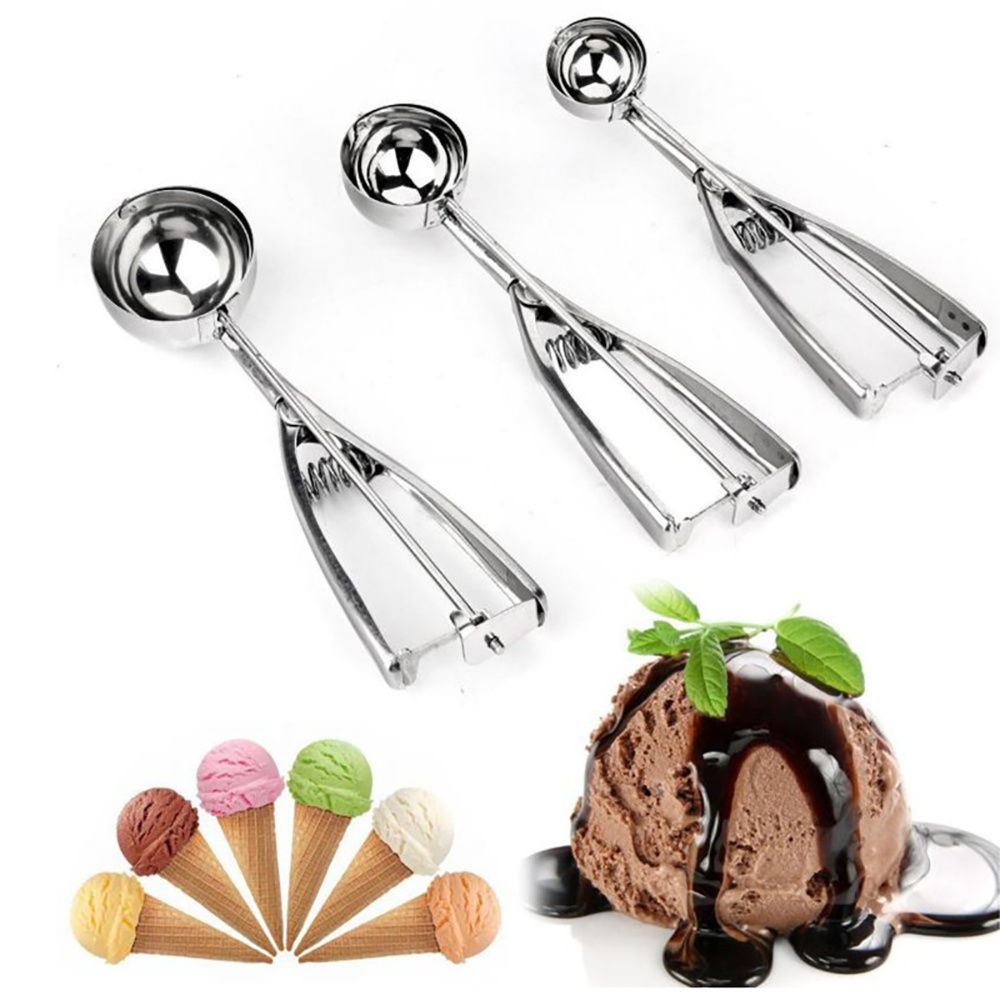  Ice Cream Ball Scoop, Ice Cream Scoop Dishwasher Safe Stick  Proof Stainless Steel Ice Cream Ball Spoon with Trigger for Fruit Pepper ( Gold Color): Home & Kitchen