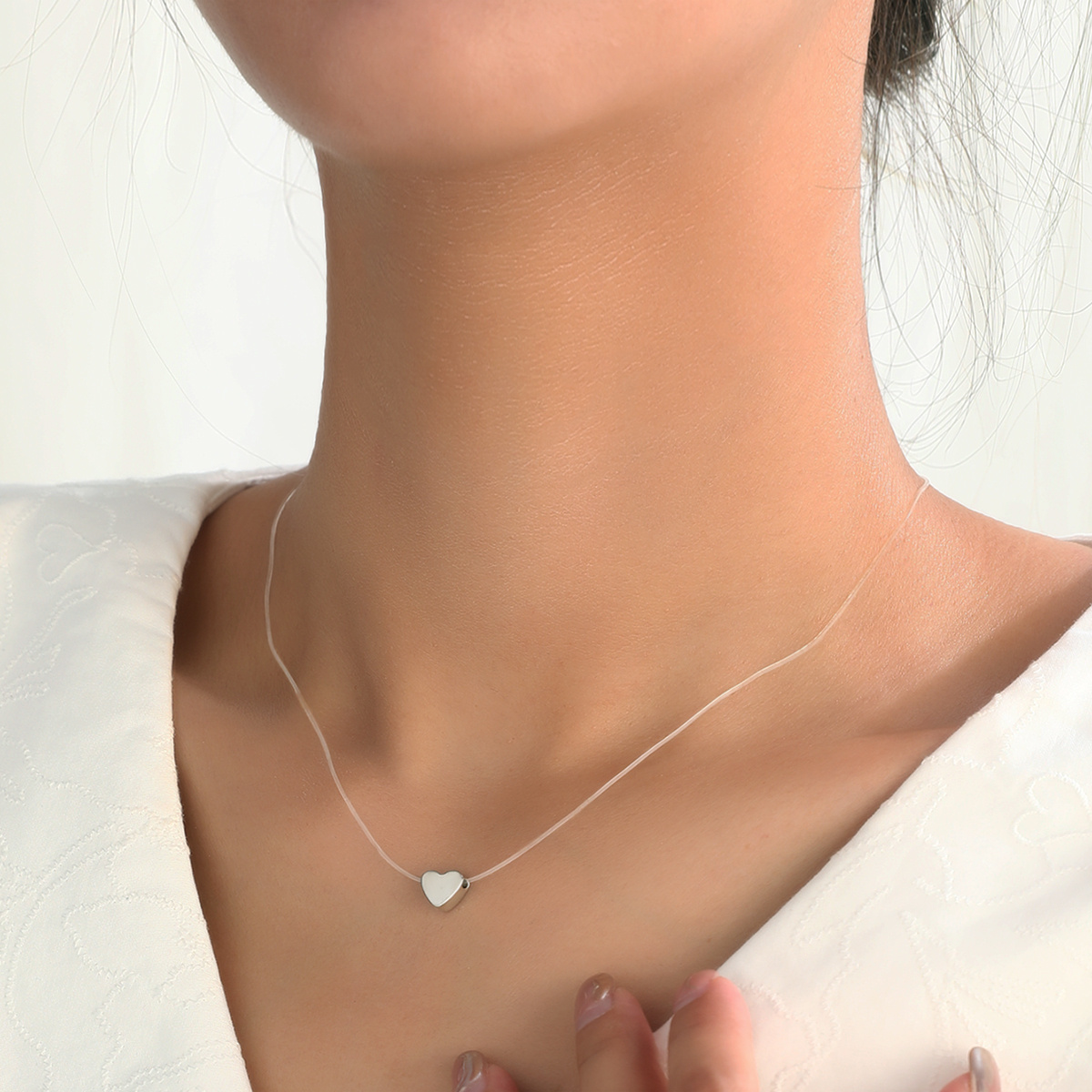 Simple Transparent Fishing Line Love Peach Heart Pendant Necklace 1,Necklace for Women,Temu