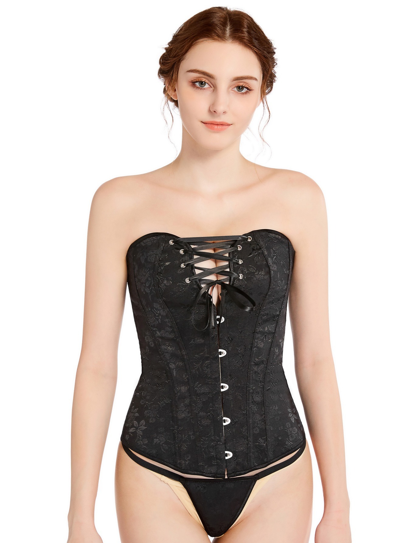 Lace Embroidery Pearl Chain Underbust Corset Top Body Shaper - Temu