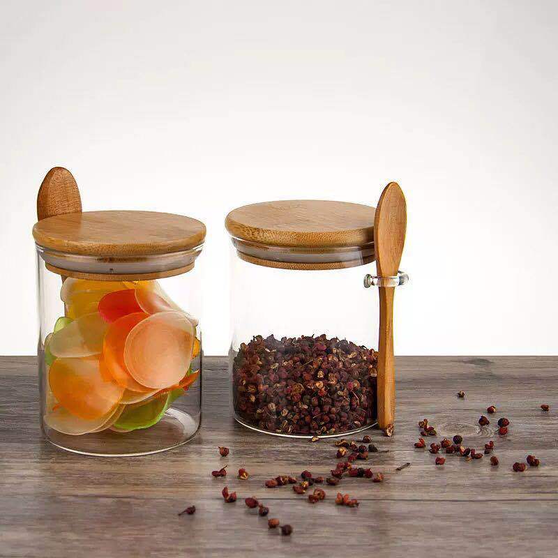 Round Glass Airtight Jars With Wooden Spoon Food Storage - Temu
