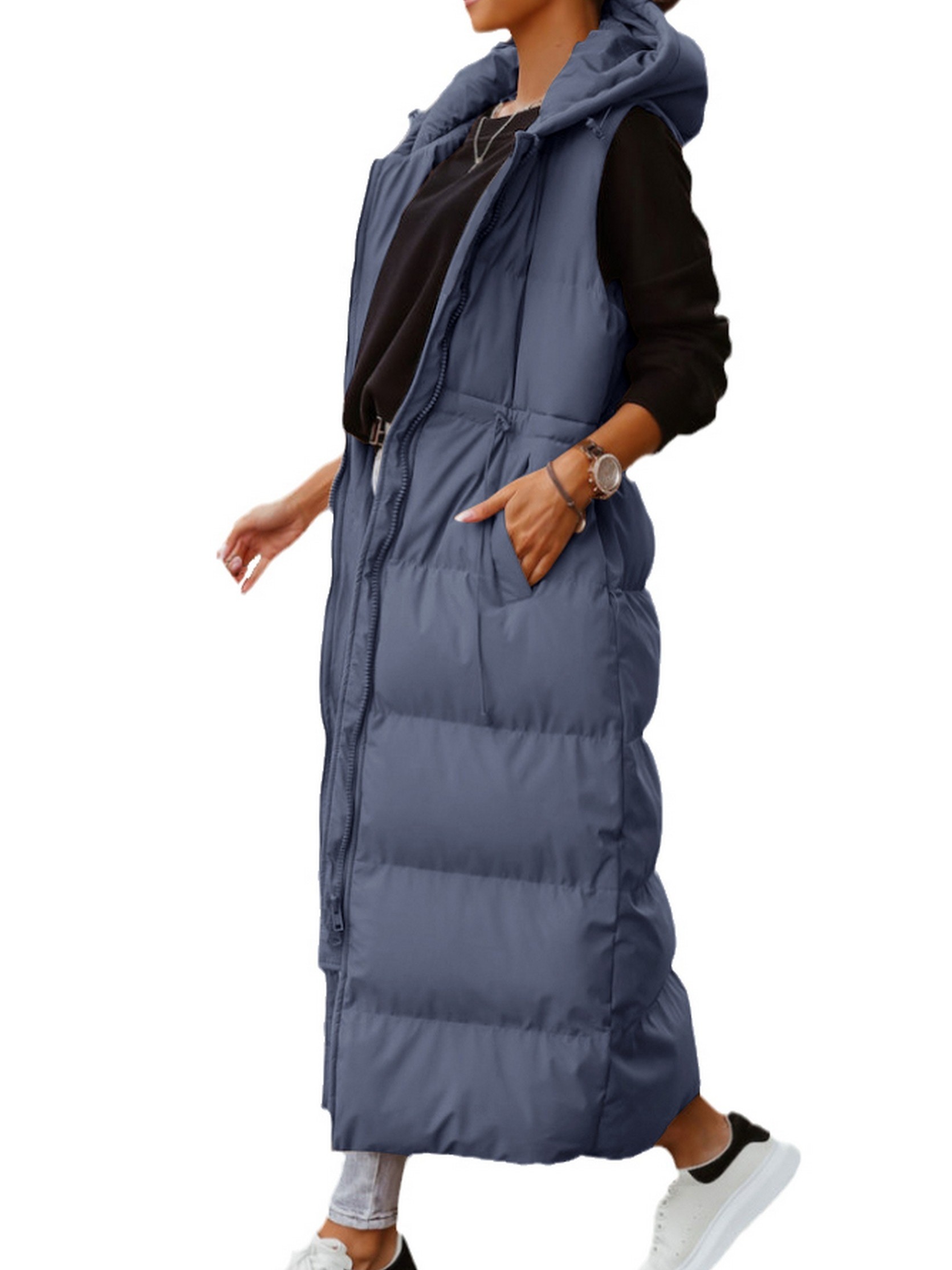 Uninevp Chaleco de plumón para mujer, largo con capucha, chaleco sin  mangas, cálido, con bolsillos, chaqueta acol…
