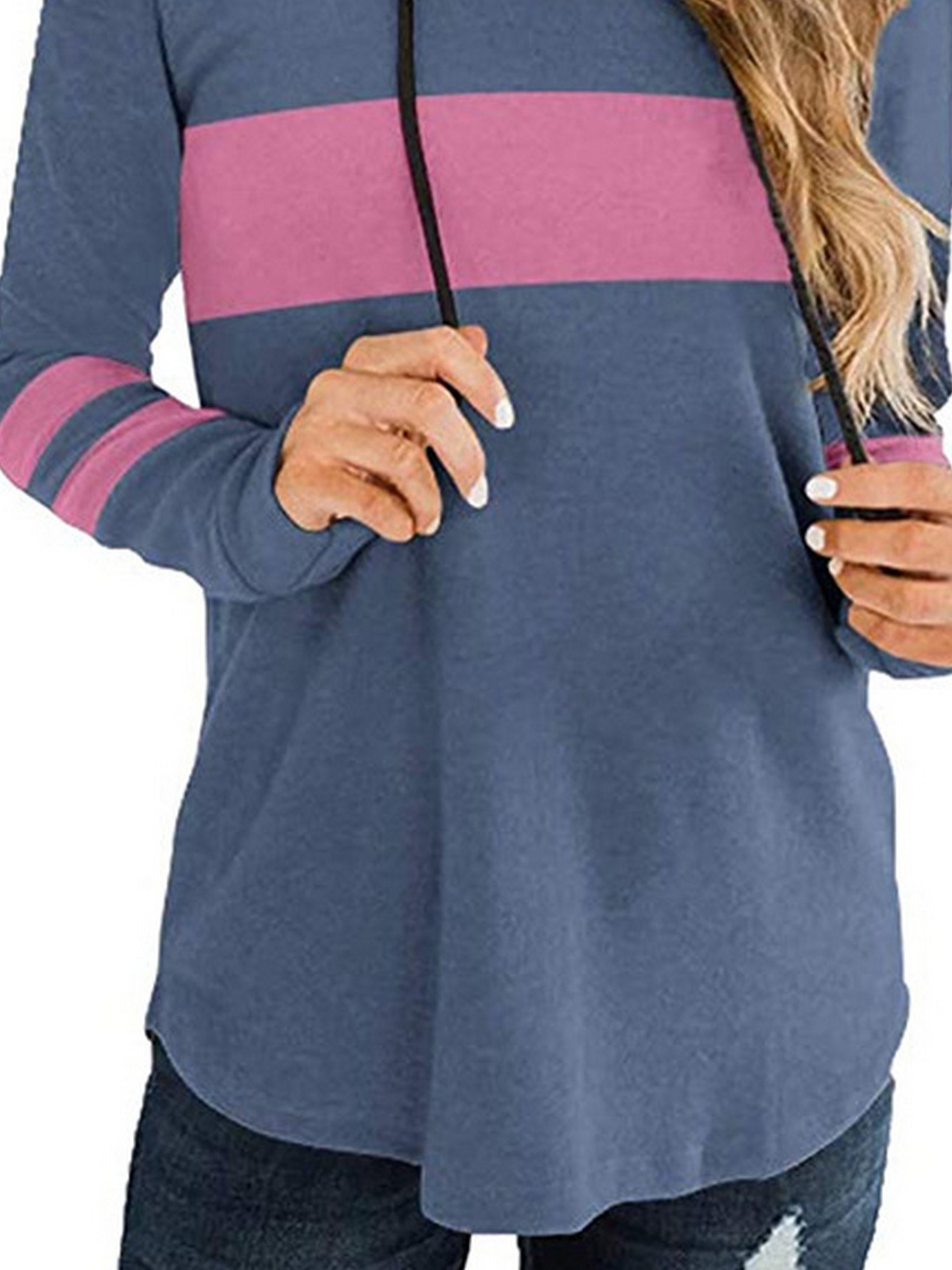 Women's Color Block Pullover Hoodies with Pockets Athletic Sweatshirts  Drawstring Hooded Tops Long Sleeve Casual Blouse A05_dark Gray Large