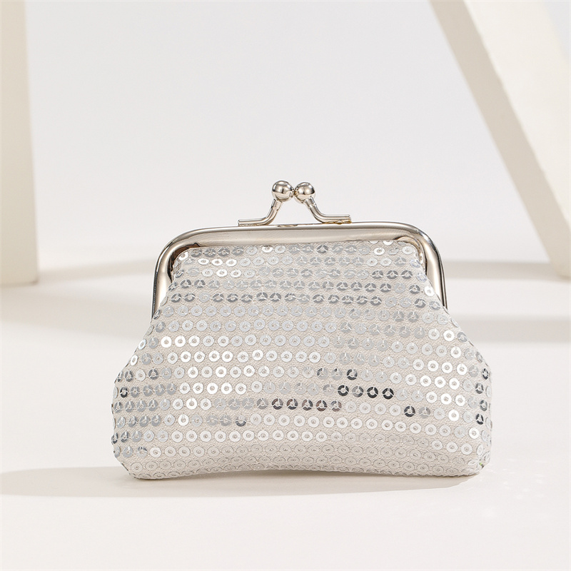 Contrast Sequin Kiss Lock Coin Purse Fabric Mouth Golden Bag Temu