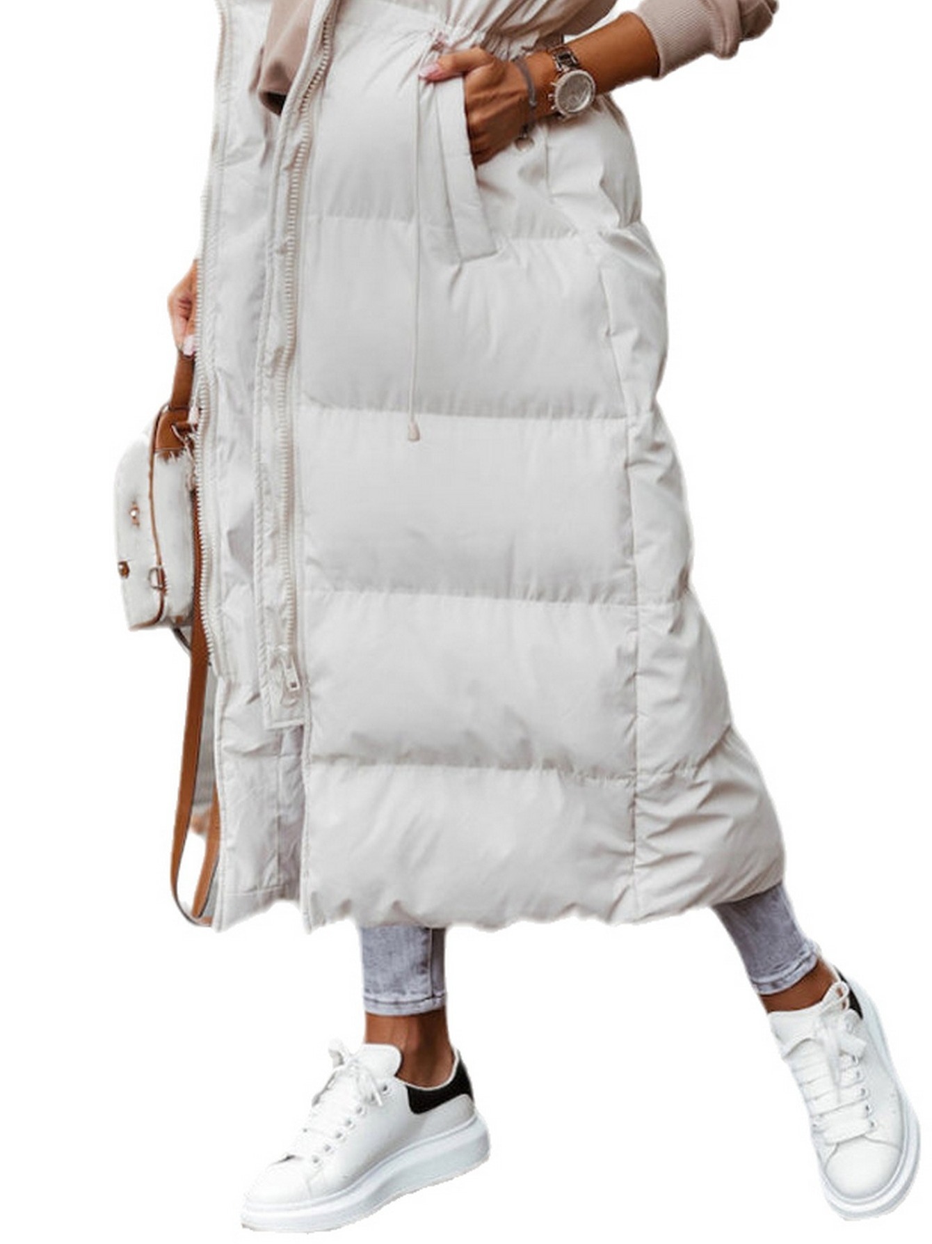 Anupeg Chaleco acolchado largo sin mangas para mujer, chaleco acolchado con  capucha para invierno, cálido, de algodón, chaqueta para exteriores