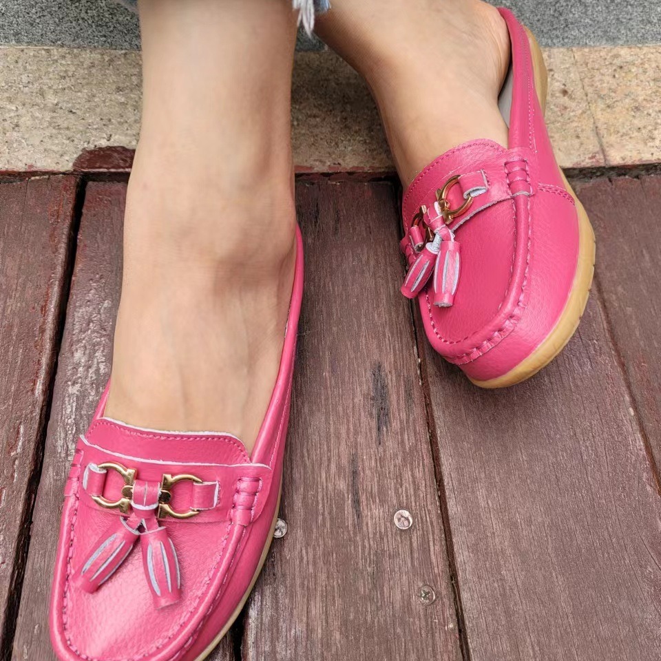 Womens Ladies moccasins Real leather tassel loafers comfort boat
