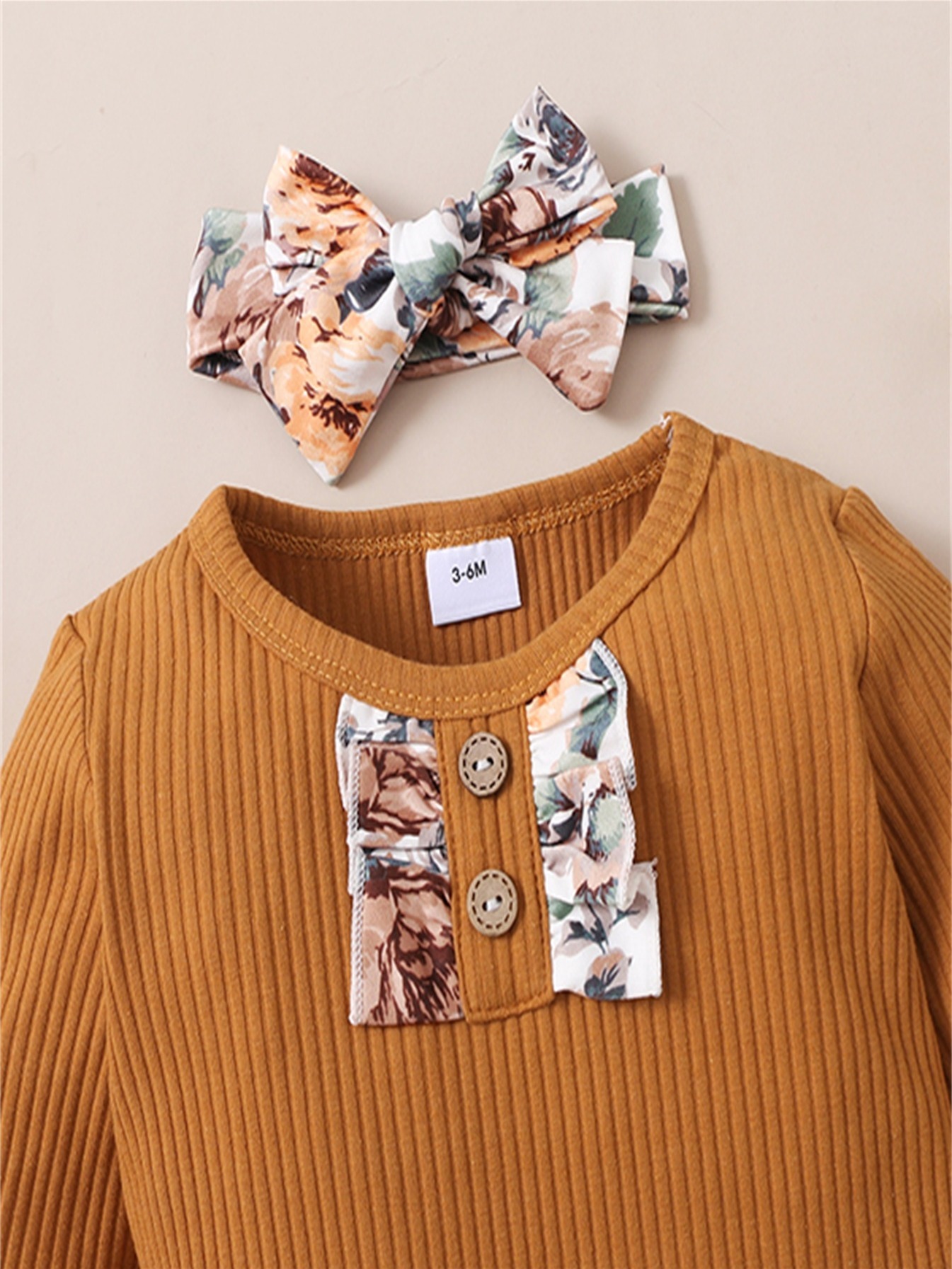 Baby Girl Brown Striped Knitted Long sleeved Jumpsuit Flower Temu