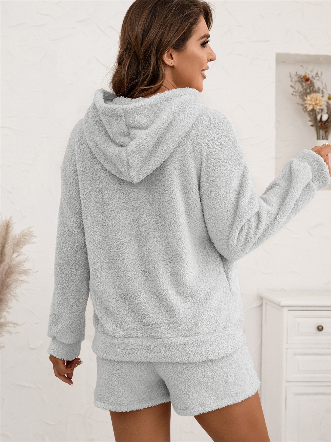 Fluffy hoodie and shorts best sale pyjama set