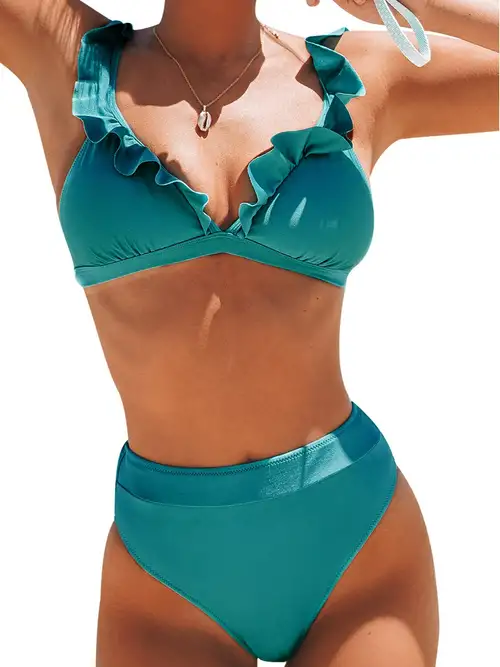 Ruffle Shoulder Straps Bikini Sets Underwire Push High Waist - Temu