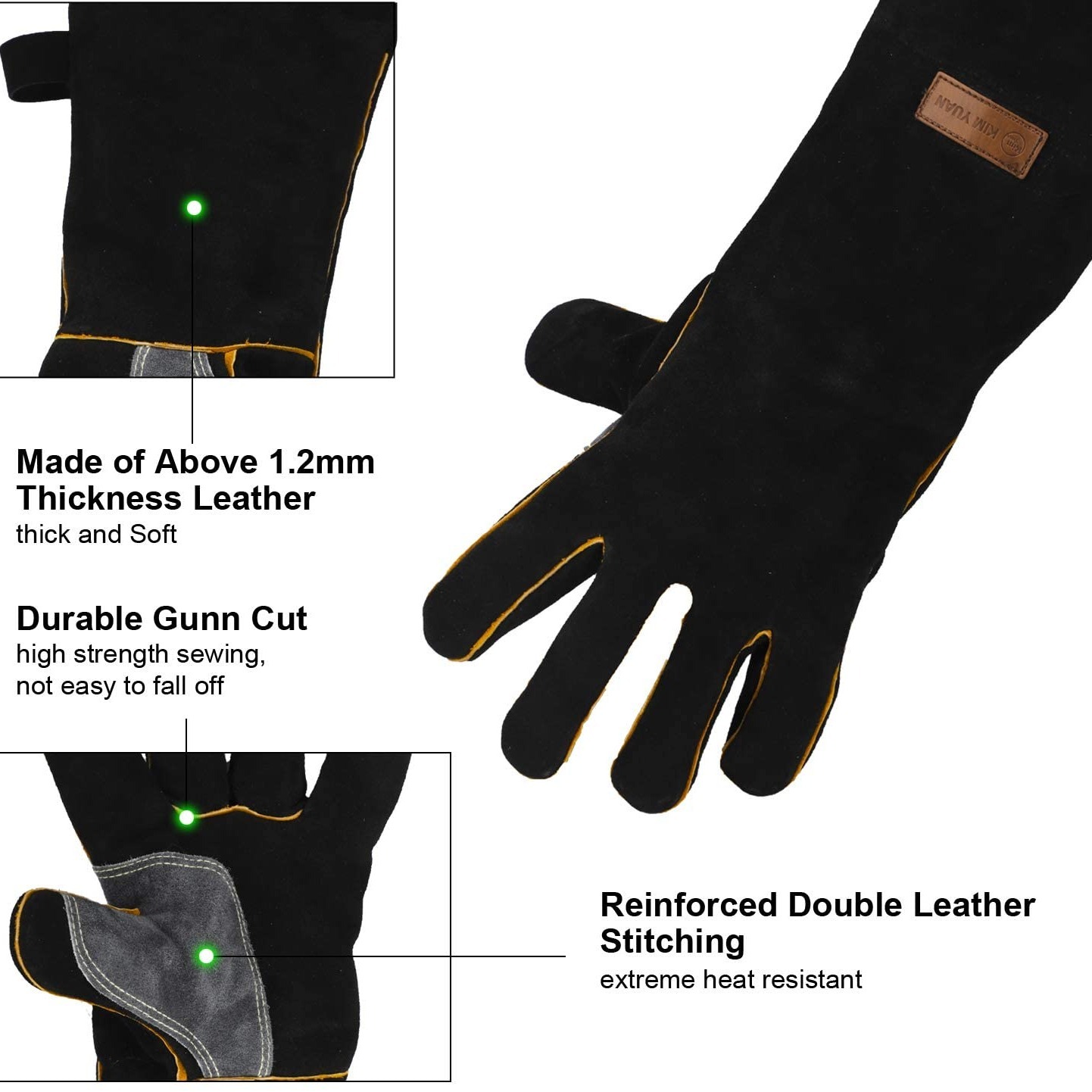 Guantes negros de neopreno resistentes al calor para barbacoa, tolerancia  de 932 °F, impermeables y resistentes al aceite, guantes de parrilla para