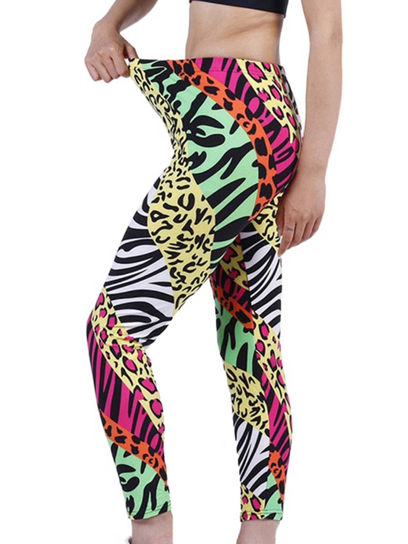 Magic Box Womens 80s Neon Leopard Print Leggings : : Fashion