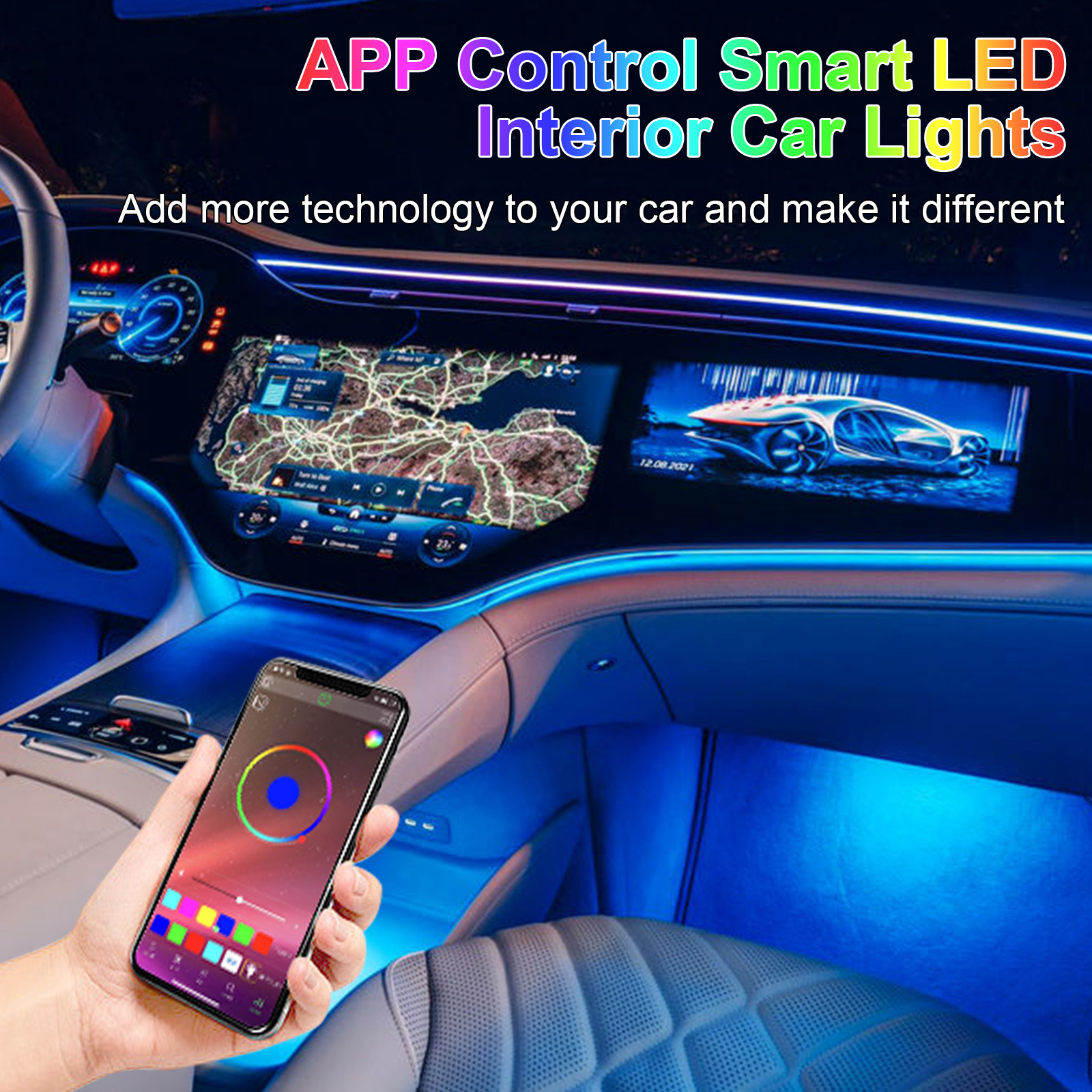 ¡Actualiza el interior de tu coche con luces de ambiente controladas por la  aplicación RGB!