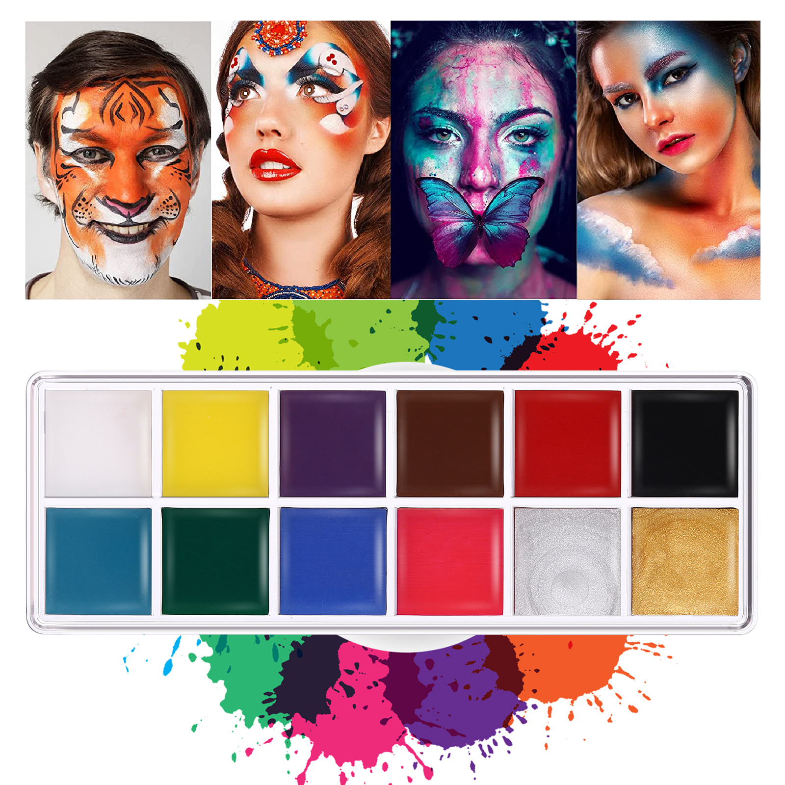 12 Colors Facial Makeup Body Color Paint Satin High DIY Face Colorm Professional Special Effects Face And Body Paint Kit - Our Store