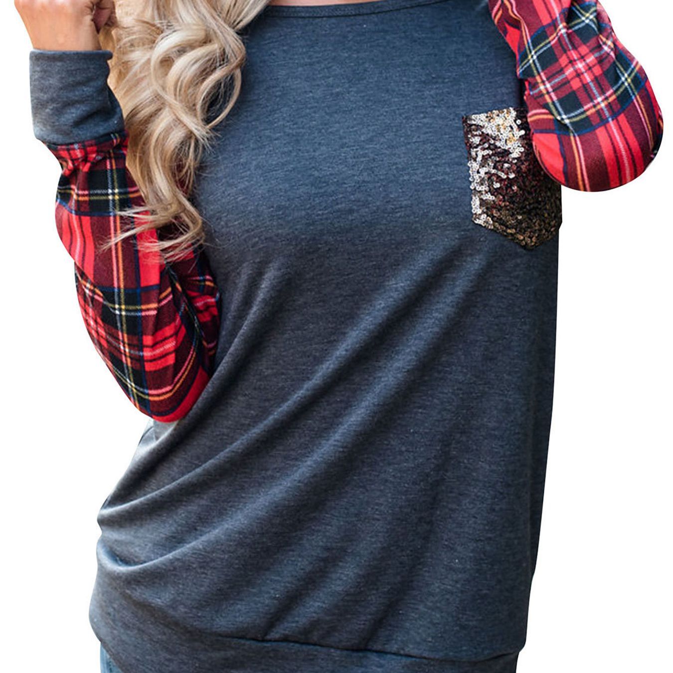 

Women's T-shirt Solid Crew Neck Color Block T-shirts