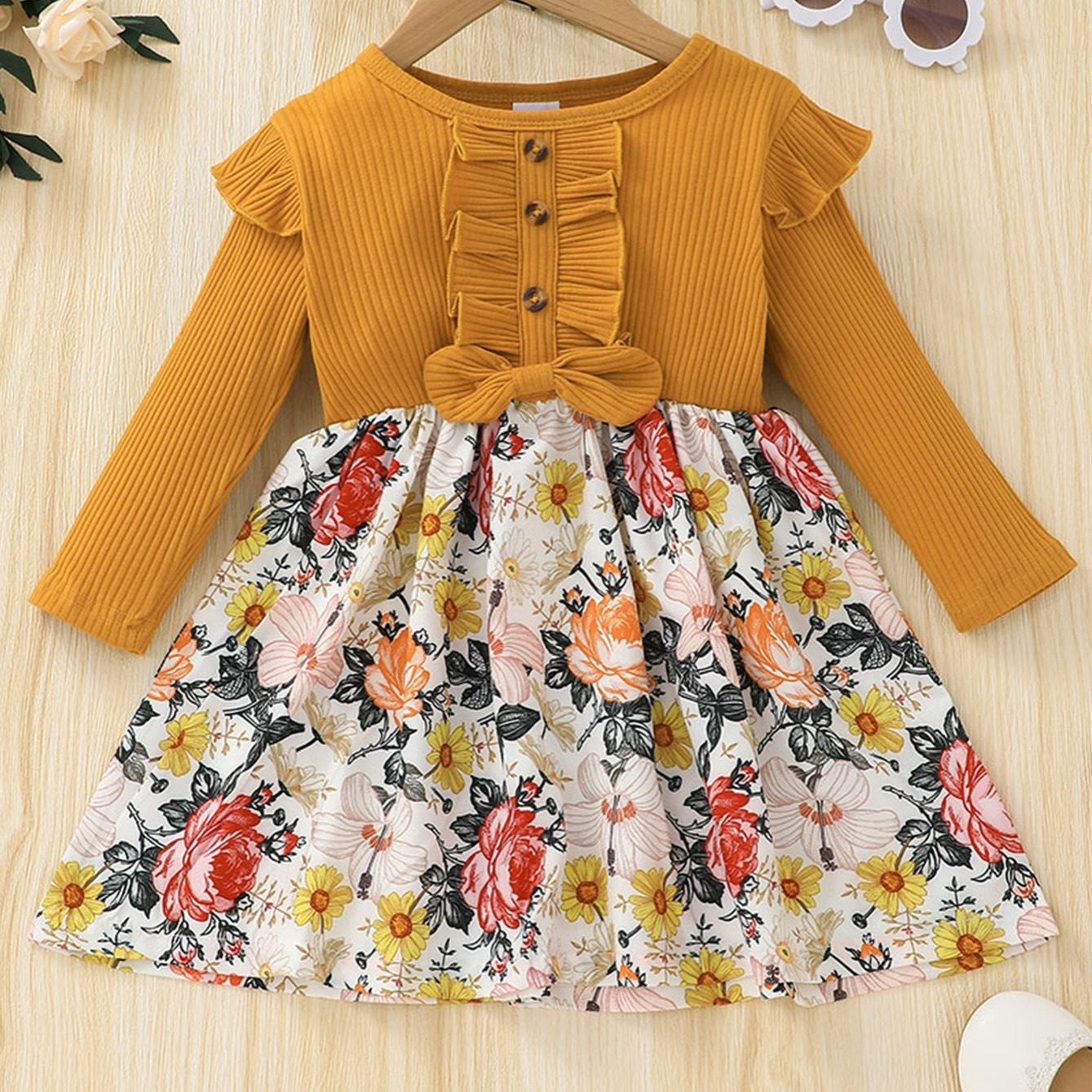 Toddler Baby Girl Floral Print Long Sleeve Dress Kids Clothes ...