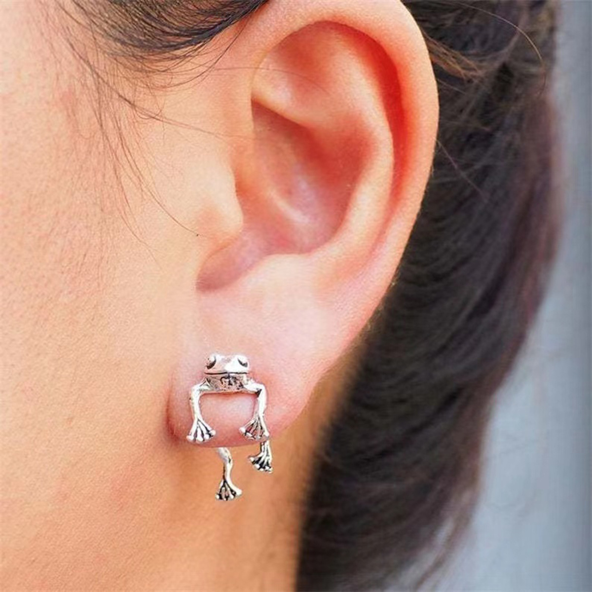Vintage Frog Front & Back Earrings, 14K Plated