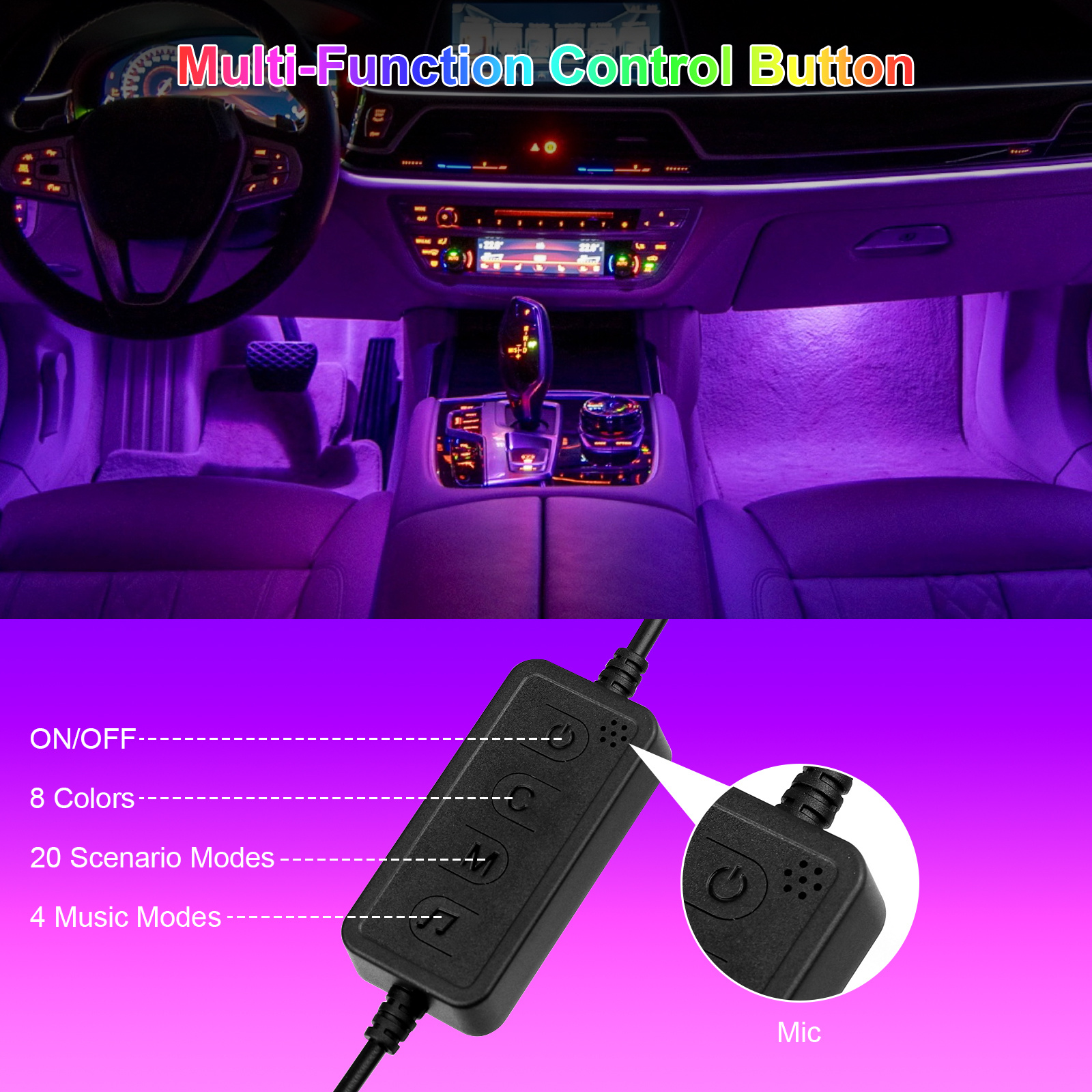 Upgrade Your Car's Interior with RGB App-Controlled Atmosphere Lights!