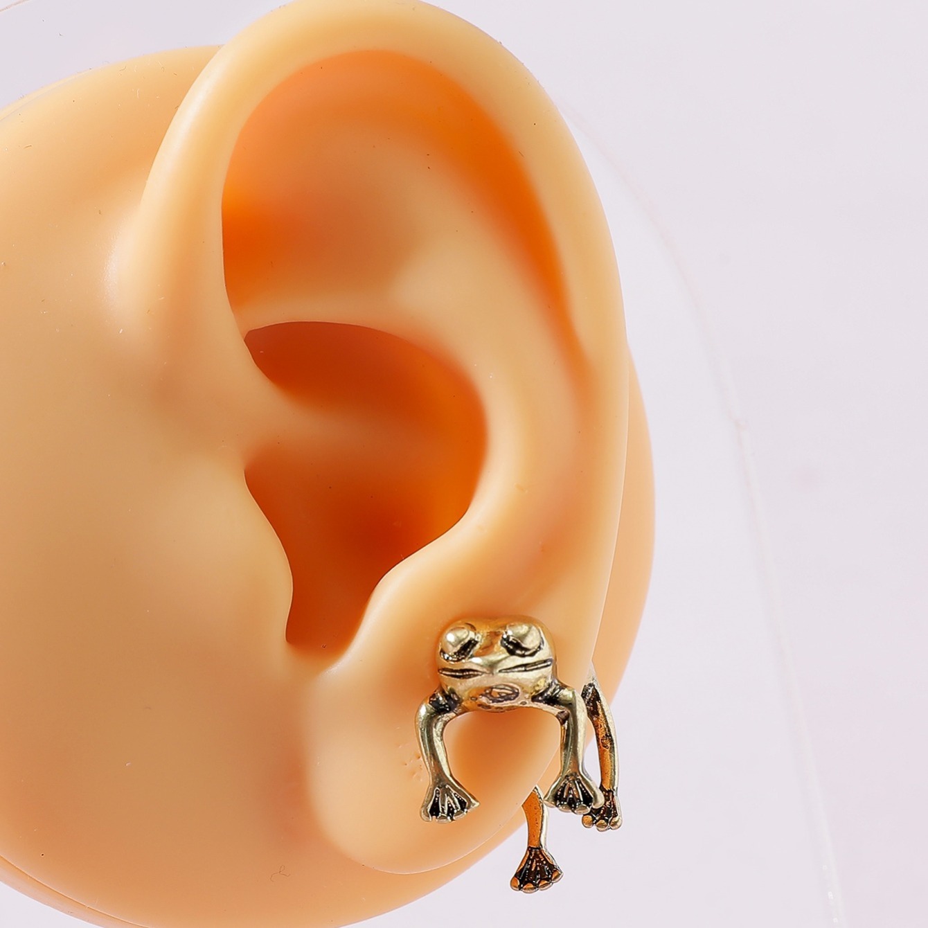 Vintage Frog Front & Back Earrings, 14K Plated