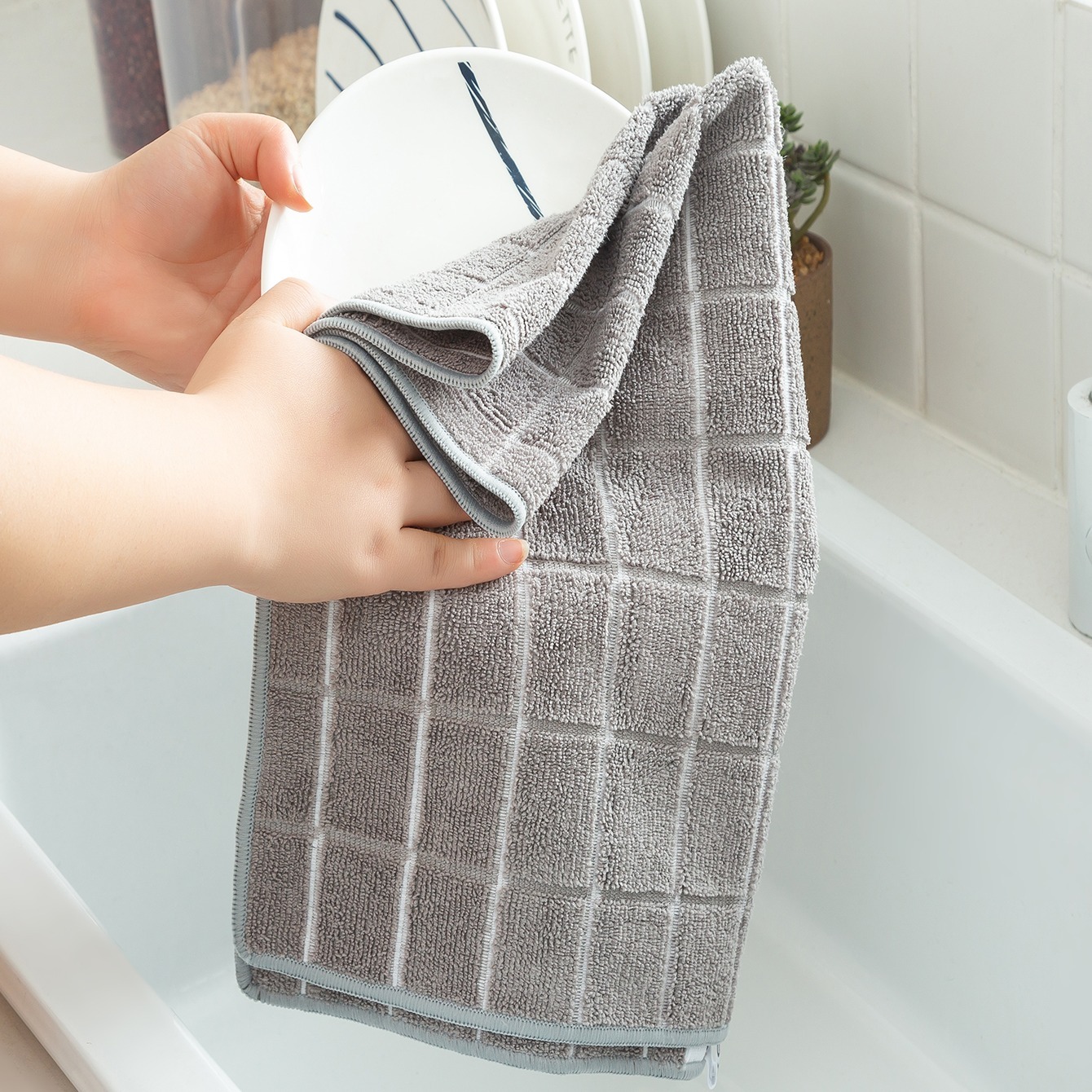 2pcs Square Grey Cleaning Cloths, Kitchen Dish Towels, Dishcloths