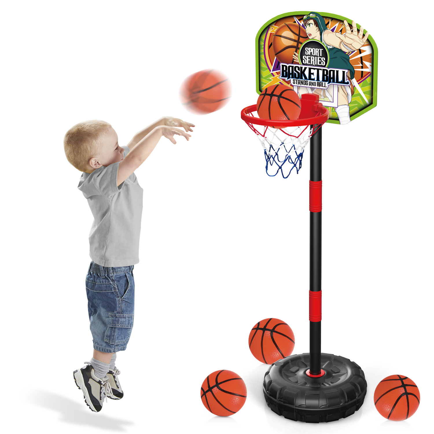 Soporte de aro de baloncesto para niños pequeños, altura ajustable, de 2.5  a 6.2 pies, mini juguete de baloncesto para interiores con bomba de bola