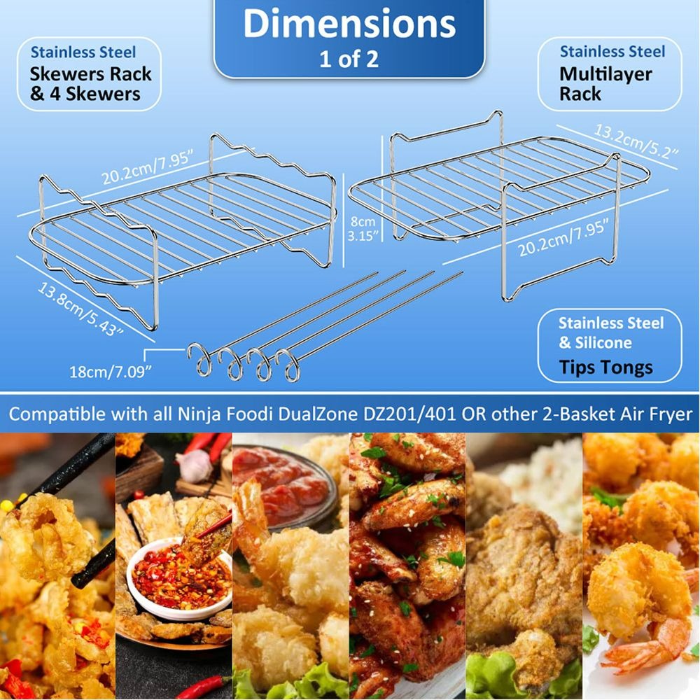 Air Fryer Rack With 4 Barbecue Sticks For Double Basket Air - Temu