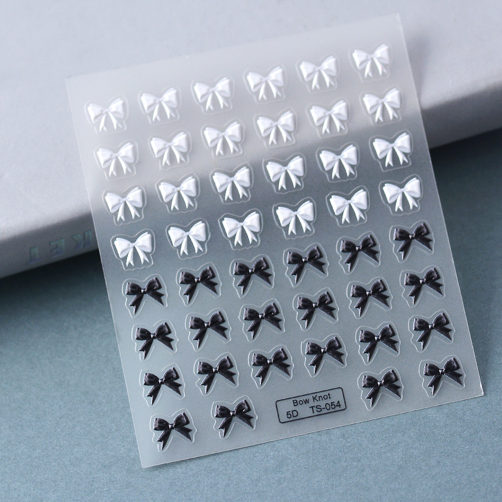 5d Nail Sticker Black And White Simple Flounce Bow Armor Sticker, Art Decoration Nails Manicure Decor