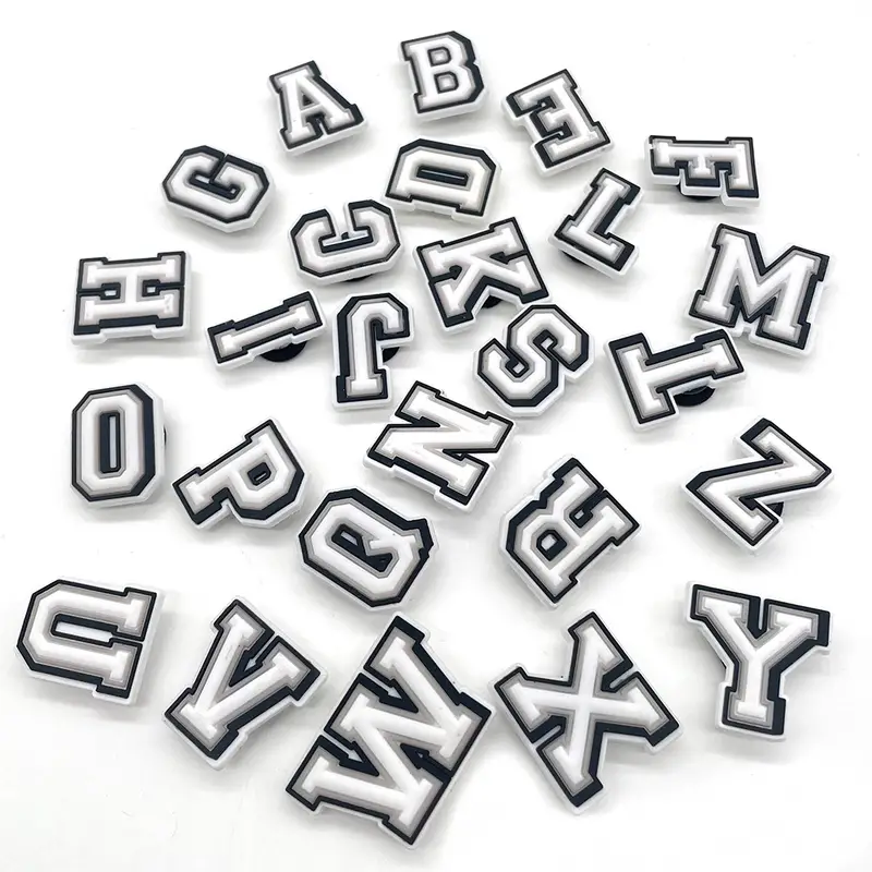New 4 Pcs Black And White Letter Icon Shoes Charms Name Diy Hole