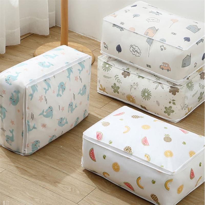 

1pc Clothes Storage Bag, Printed Cotton Quilt Storage Bag, Foldable Large Capacity Quilt Clothes Storage Organizer, Waterproof And Moistureproof Dustproof Storage Bag