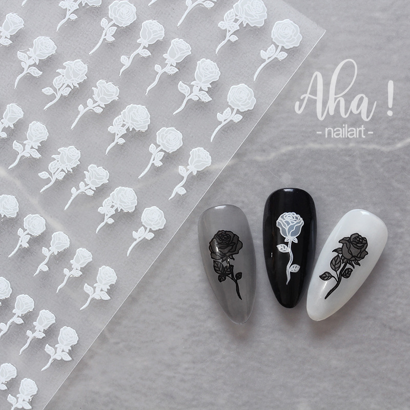 Black White Roses Nail Stickers Nail Decals Manicures Temu Australia