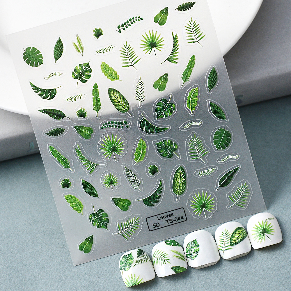 

September Leaves 5d Nail Sticker With Pressed Flower Back Glue Oil Fruit Fresh Embossed Nail Sticker