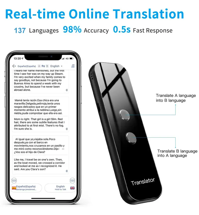 portable language translator device two way instant translator app online voice translation 137 languages supported high accuracy translator device for travel business learning details 2